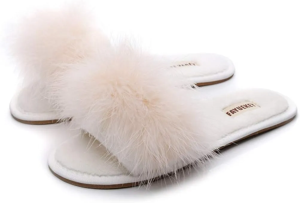 FAYUEKEY Fuzzy Slippers for Women Fluffy Furry House Bedroom Shoes