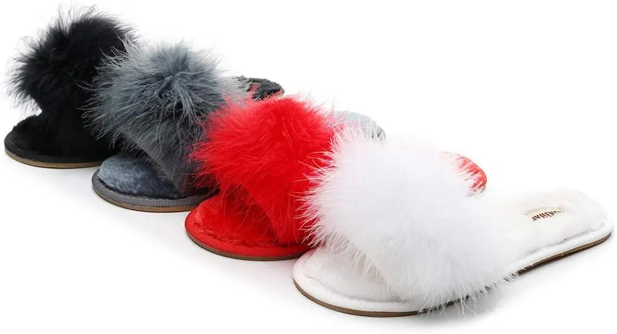 FAYUEKEY Fuzzy Slippers for Women Fluffy Furry House Bedroom Shoes
