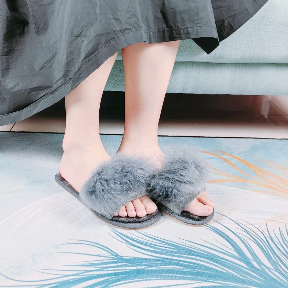 FAYUEKEY Fuzzy Slippers for Women Fluffy Furry House Bedroom Shoes
