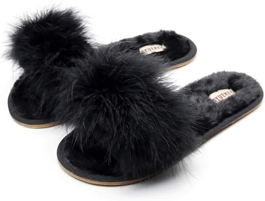 FAYUEKEY Fuzzy Slippers for Women Fluffy Furry House Bedroom Shoes