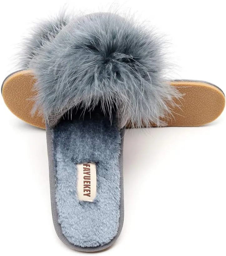 FAYUEKEY Fuzzy Slippers for Women Fluffy Furry House Bedroom Shoes