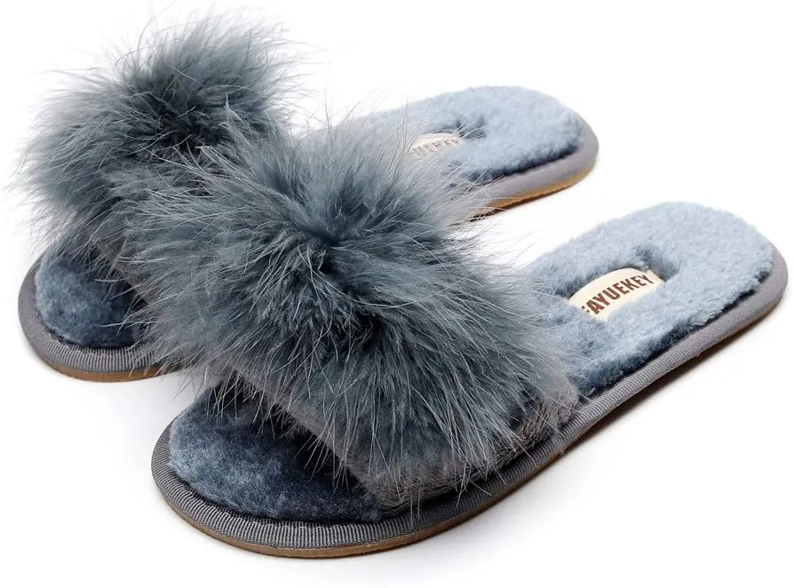 FAYUEKEY Fuzzy Slippers for Women Fluffy Furry House Bedroom Shoes