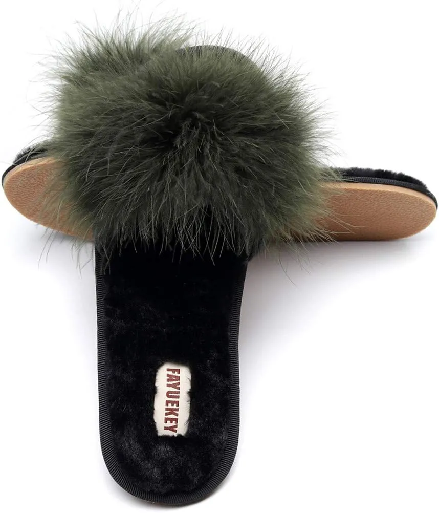 FAYUEKEY Fuzzy Slippers for Women Fluffy Furry House Bedroom Shoes