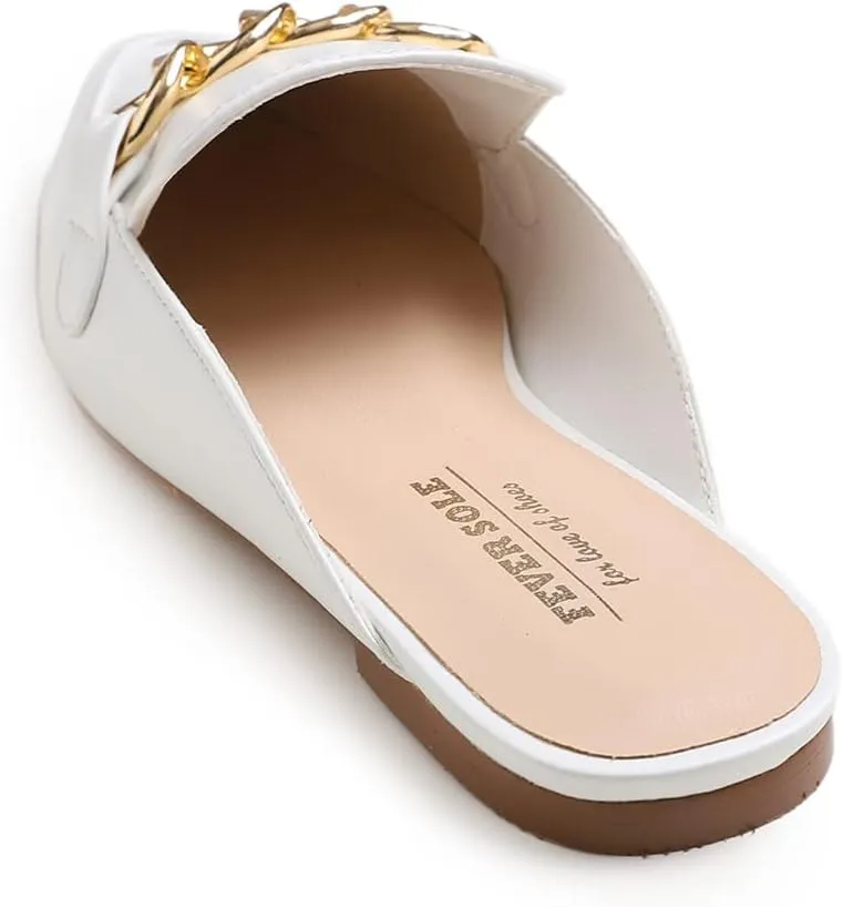 FEVERSOLE Women's Fashion Deco Mules Slip On Backless Slide Flats