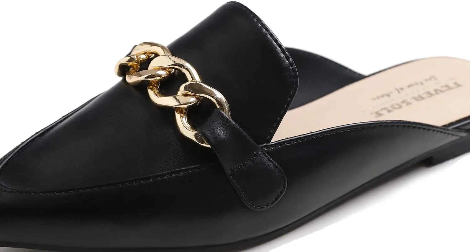FEVERSOLE Women's Fashion Deco Mules Slip On Backless Slide Flats
