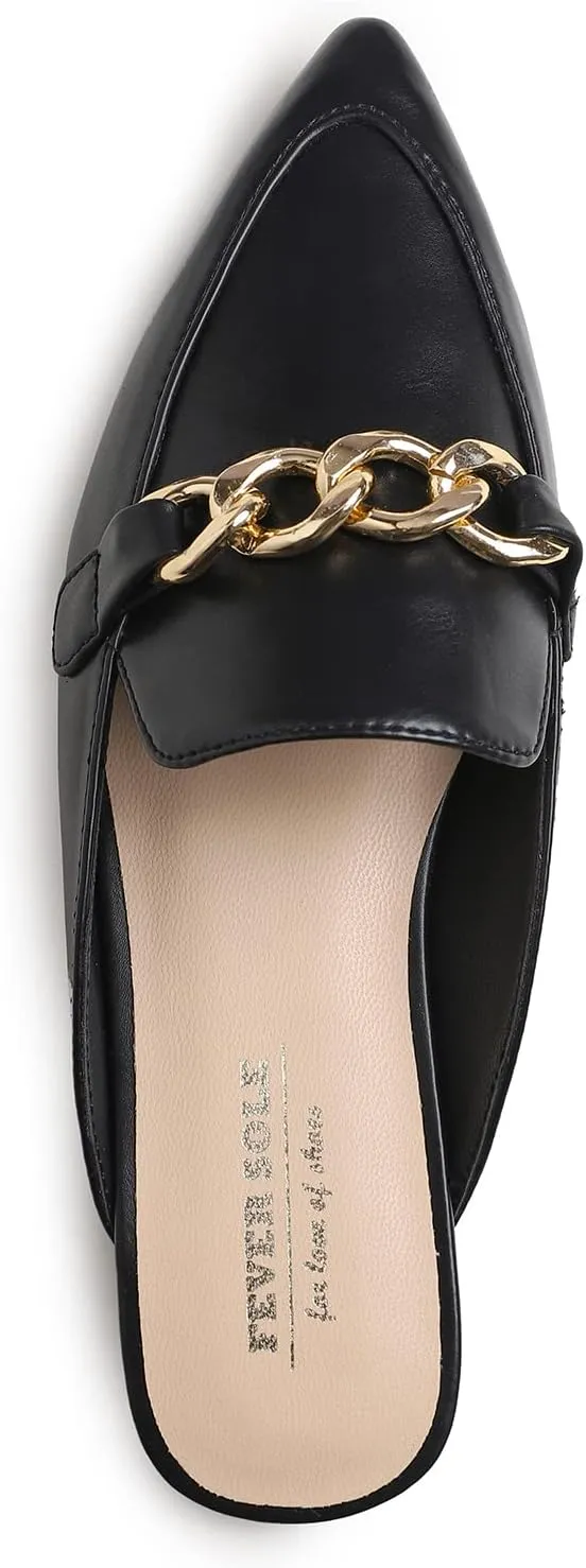 FEVERSOLE Women's Fashion Deco Mules Slip On Backless Slide Flats