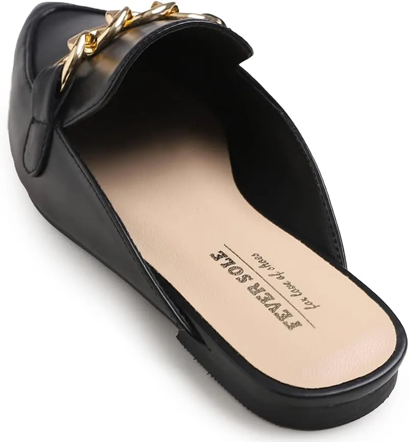 FEVERSOLE Women's Fashion Deco Mules Slip On Backless Slide Flats