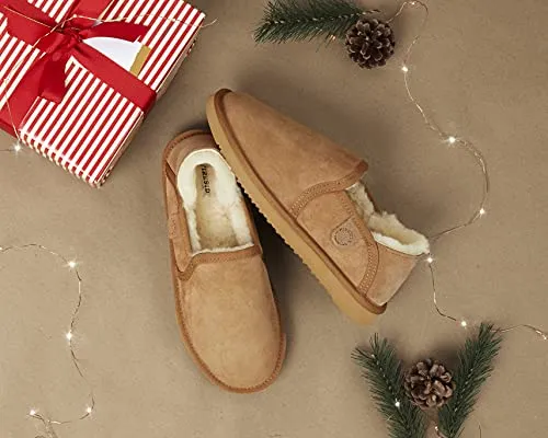 Fireside by Dearfoams Men's Hobart Shearling Closed Back Slipper, Chestnut, 13, 80400