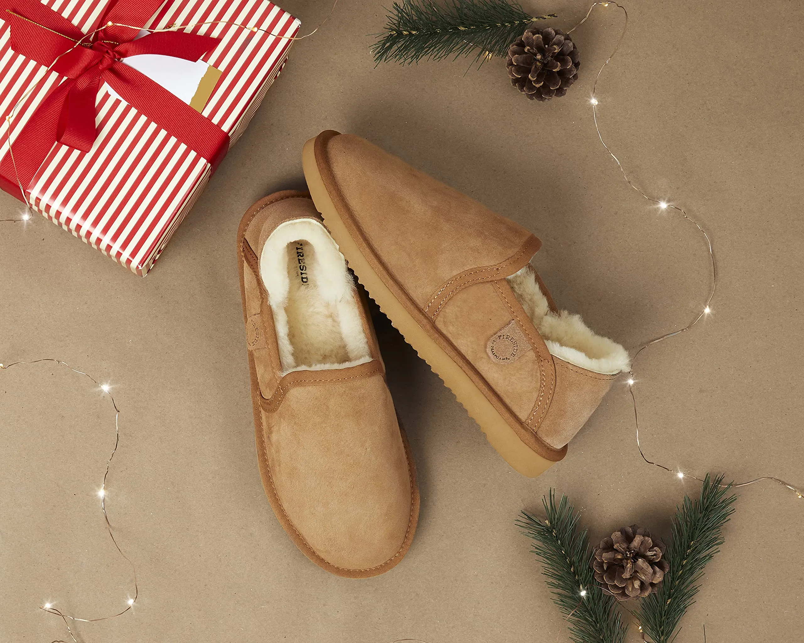 Fireside by Dearfoams Men's Hobart Shearling Closed Back Slipper, Chestnut, 13, 80400