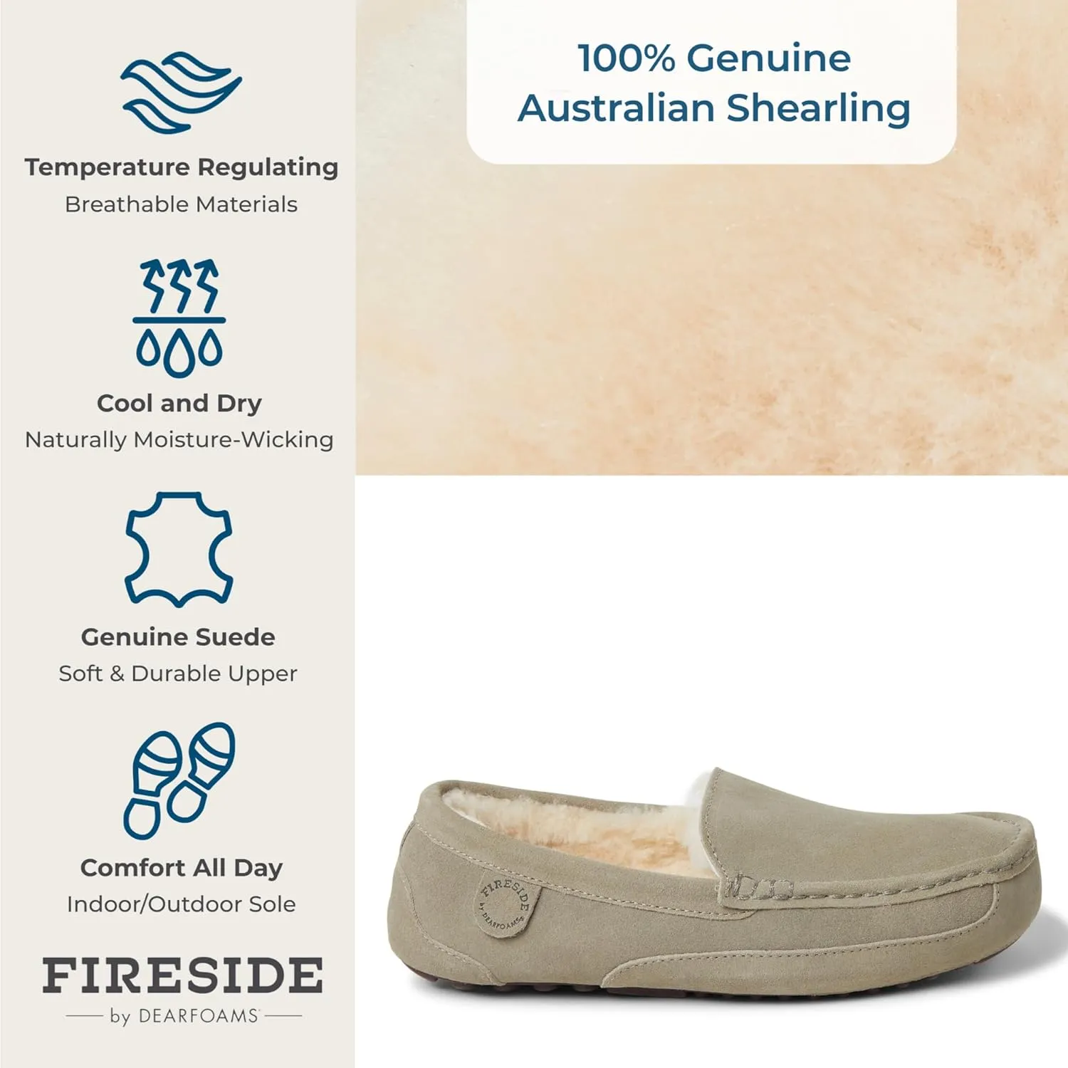 Fireside by Dearfoams Men's Melbourne Shearling Indoor/Outdoor Moccasin Slipper with Wide Widths