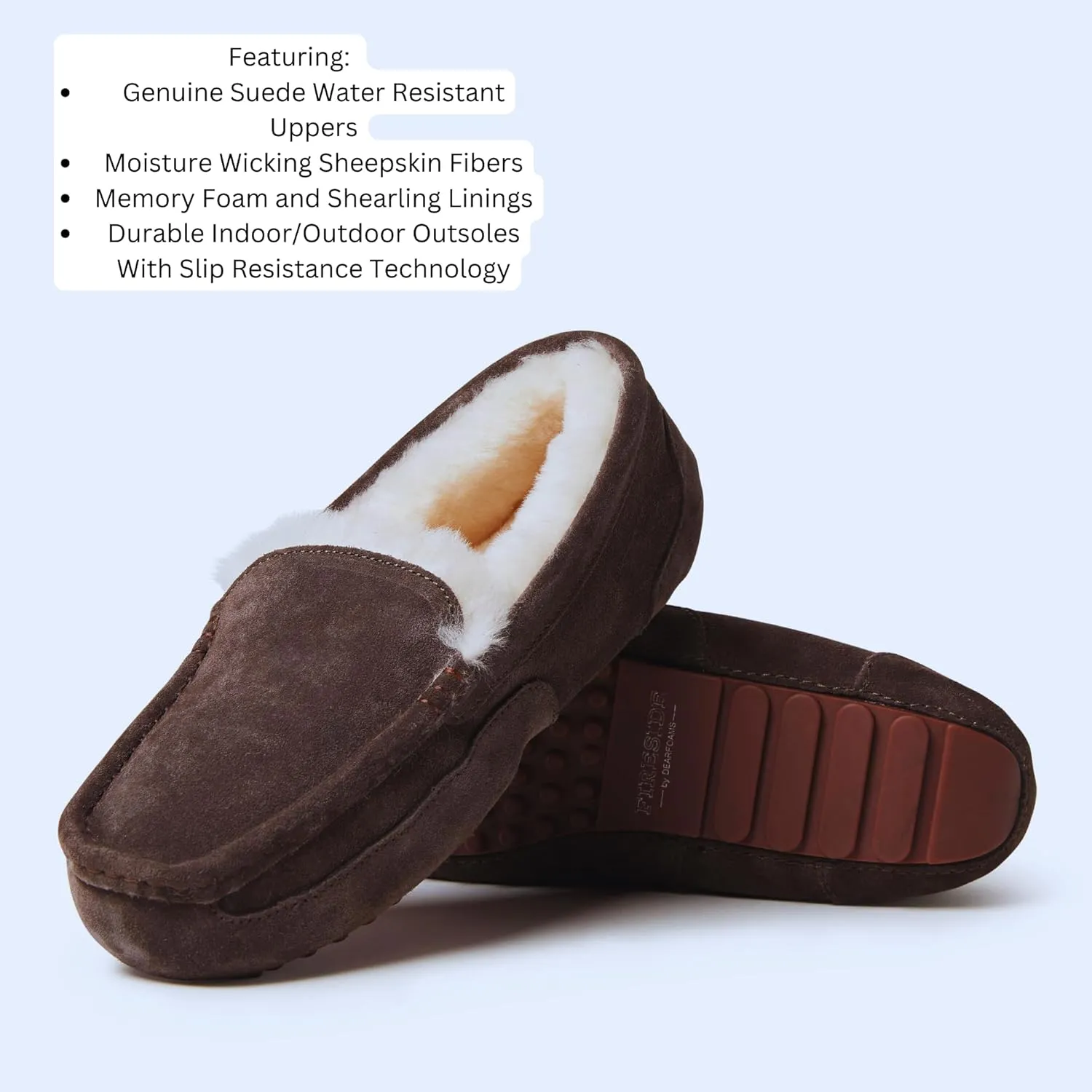 Fireside by Dearfoams Men's Melbourne Shearling Indoor/Outdoor Moccasin Slipper with Wide Widths