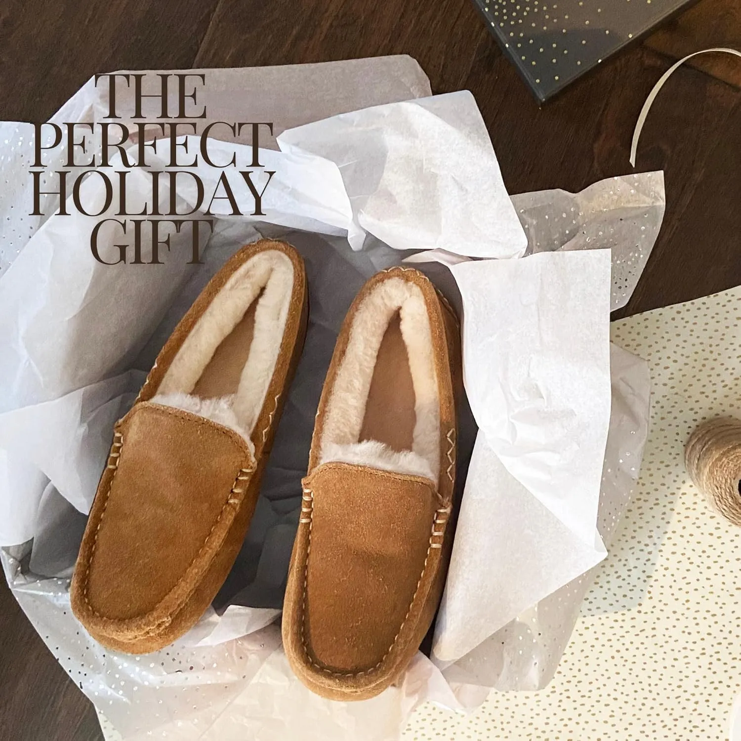 Fireside by Dearfoams Men's Melbourne Shearling Indoor/Outdoor Moccasin Slipper with Wide Widths