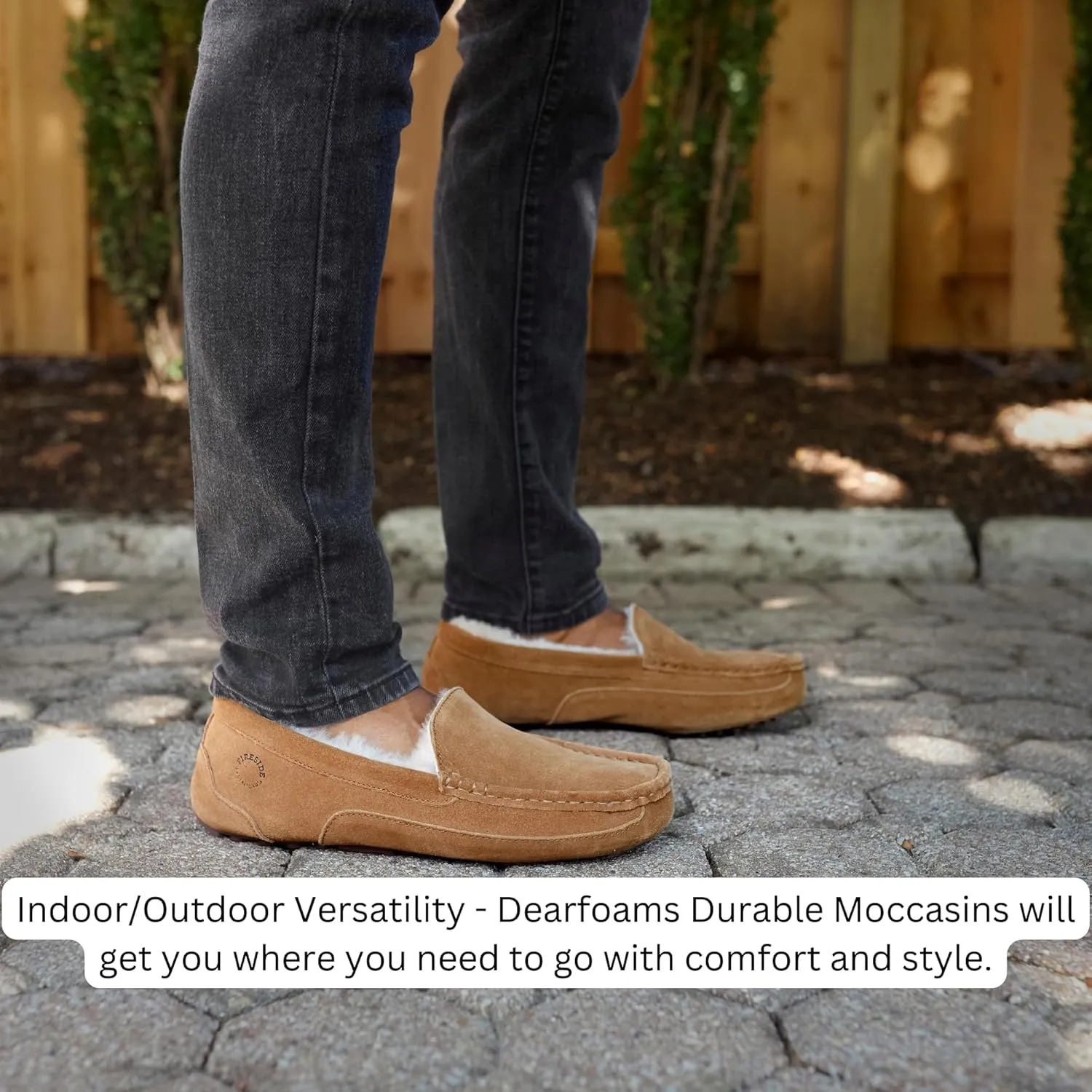 Fireside by Dearfoams Men's Melbourne Shearling Indoor/Outdoor Moccasin Slipper with Wide Widths