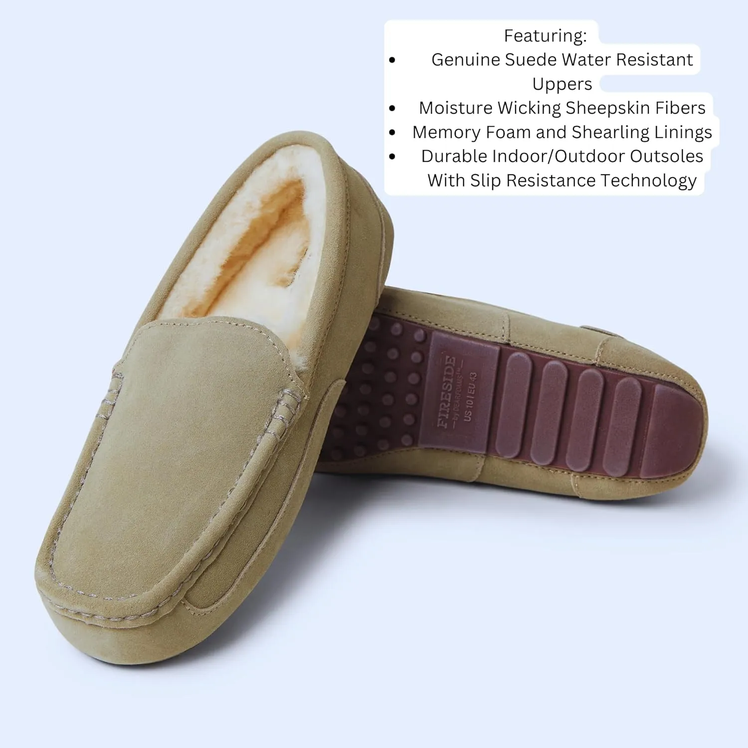 Fireside by Dearfoams Men's Melbourne Shearling Indoor/Outdoor Moccasin Slipper with Wide Widths