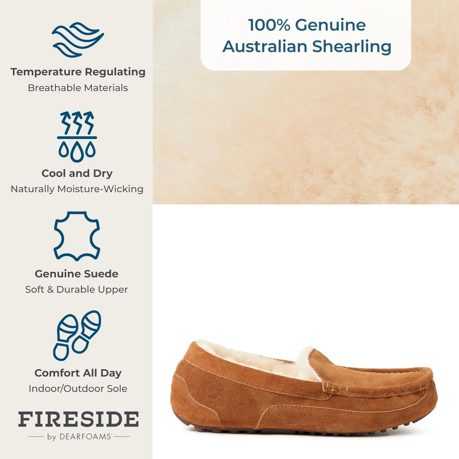 Fireside by Dearfoams Men's Melbourne Shearling Indoor/Outdoor Moccasin Slipper with Wide Widths