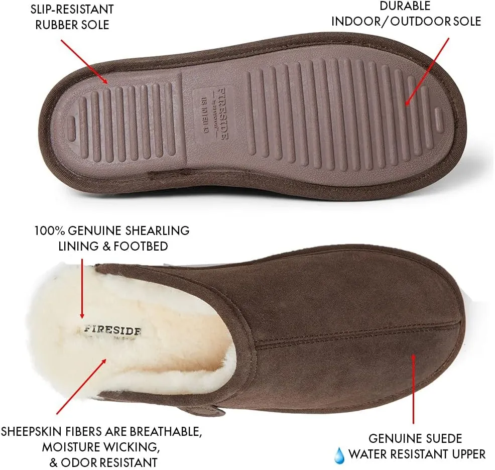 Fireside by Dearfoams Men's Warwick Water Resistant Shearling Scuff Slipper