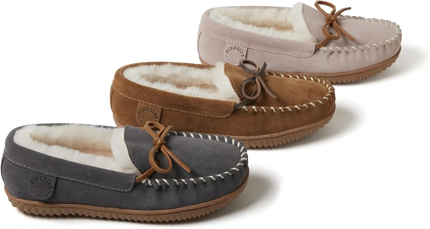 Fireside by Dearfoams Women's Alice Springs Shearling Indoor/Outdoor Moccasin Slipper