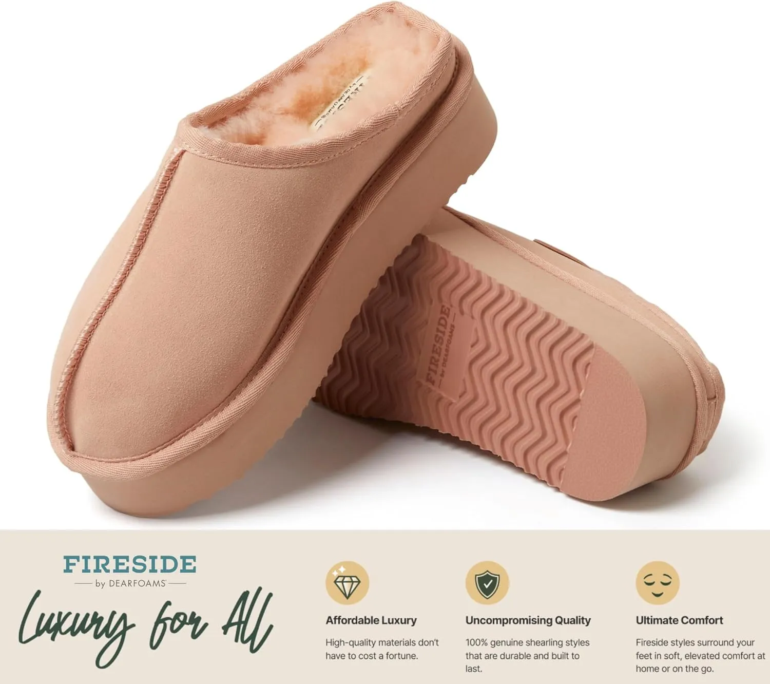 Fireside by Dearfoams Women's Greta Shearling Indoor Outdoor Clog Slipper