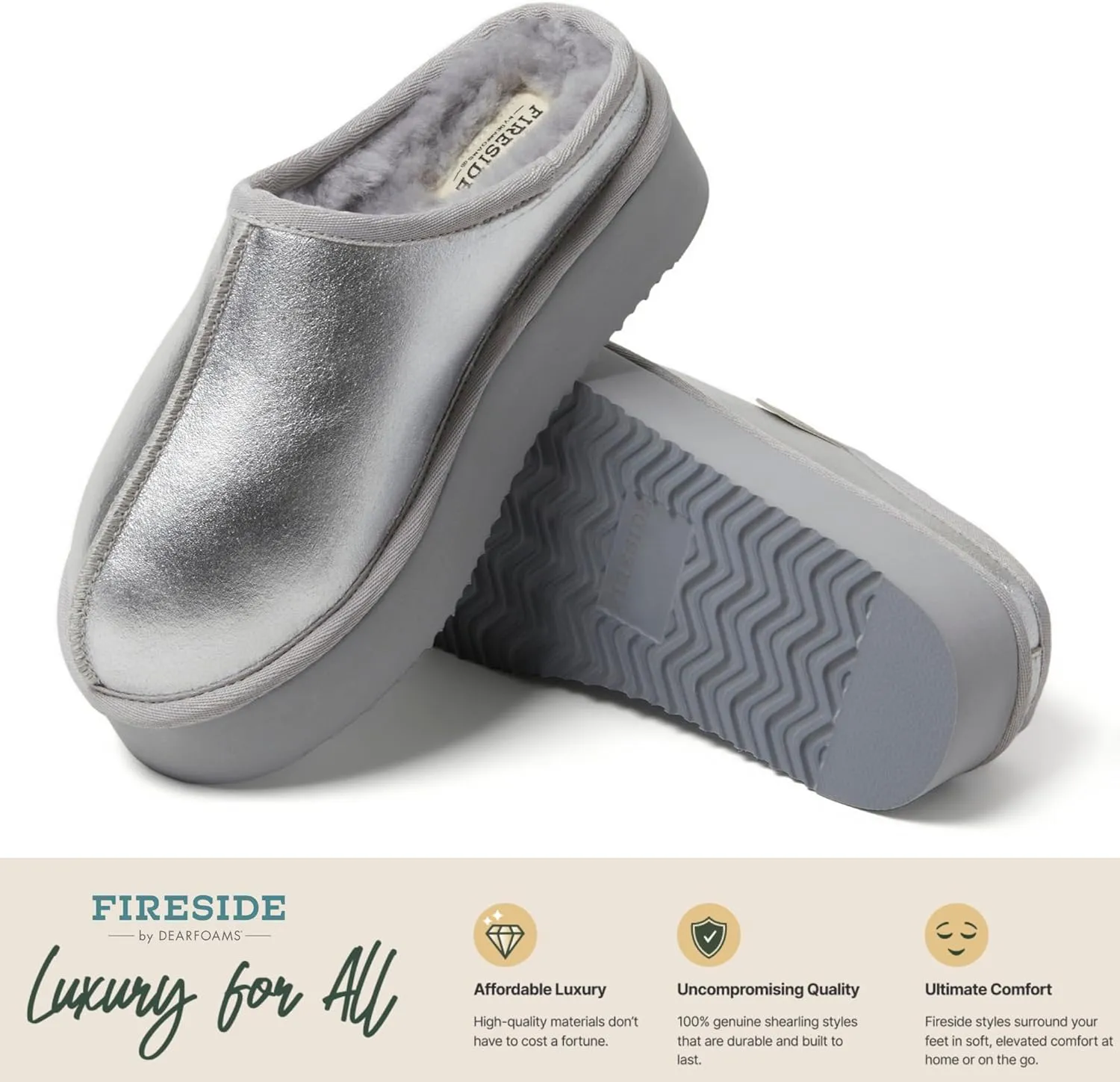 Fireside by Dearfoams Women's Greta Shearling Indoor Outdoor Clog Slipper