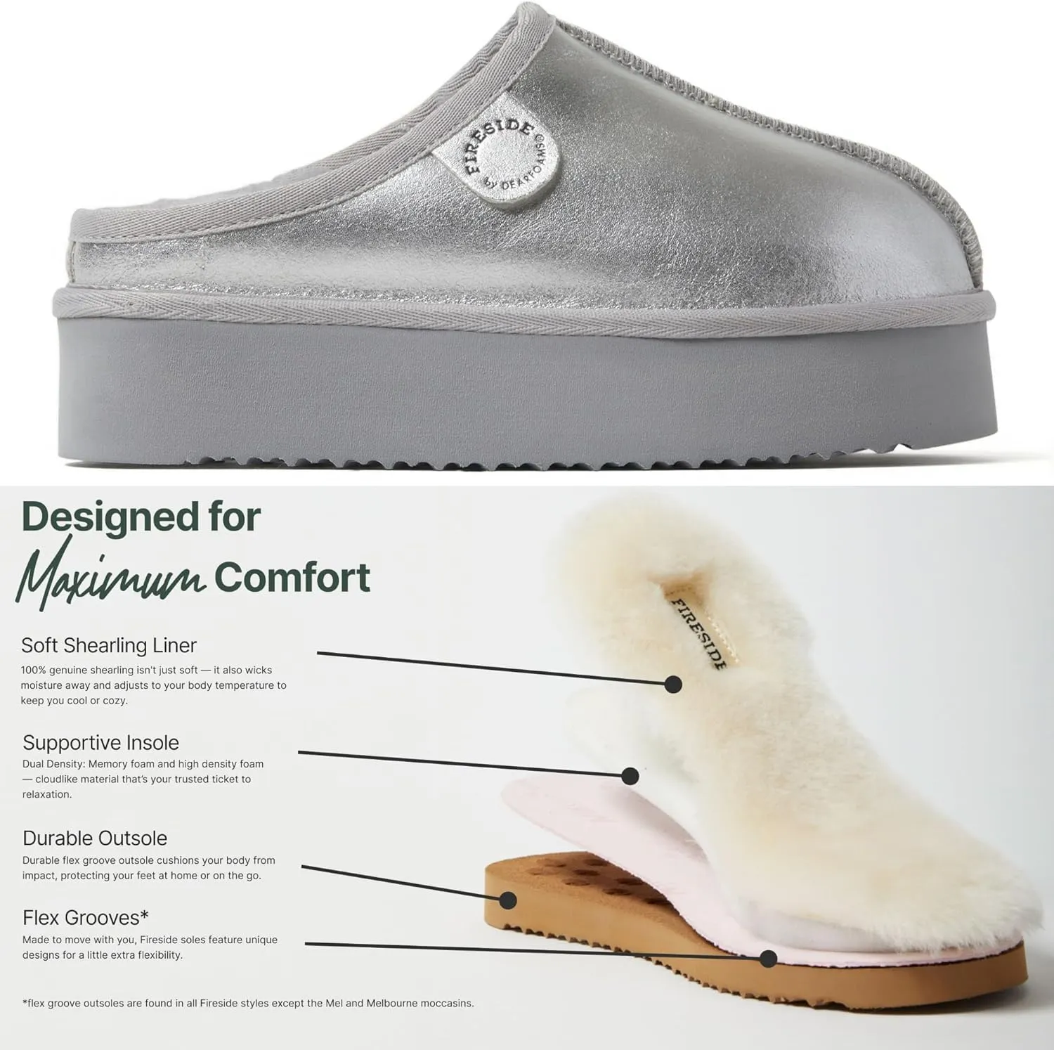 Fireside by Dearfoams Women's Greta Shearling Indoor Outdoor Clog Slipper