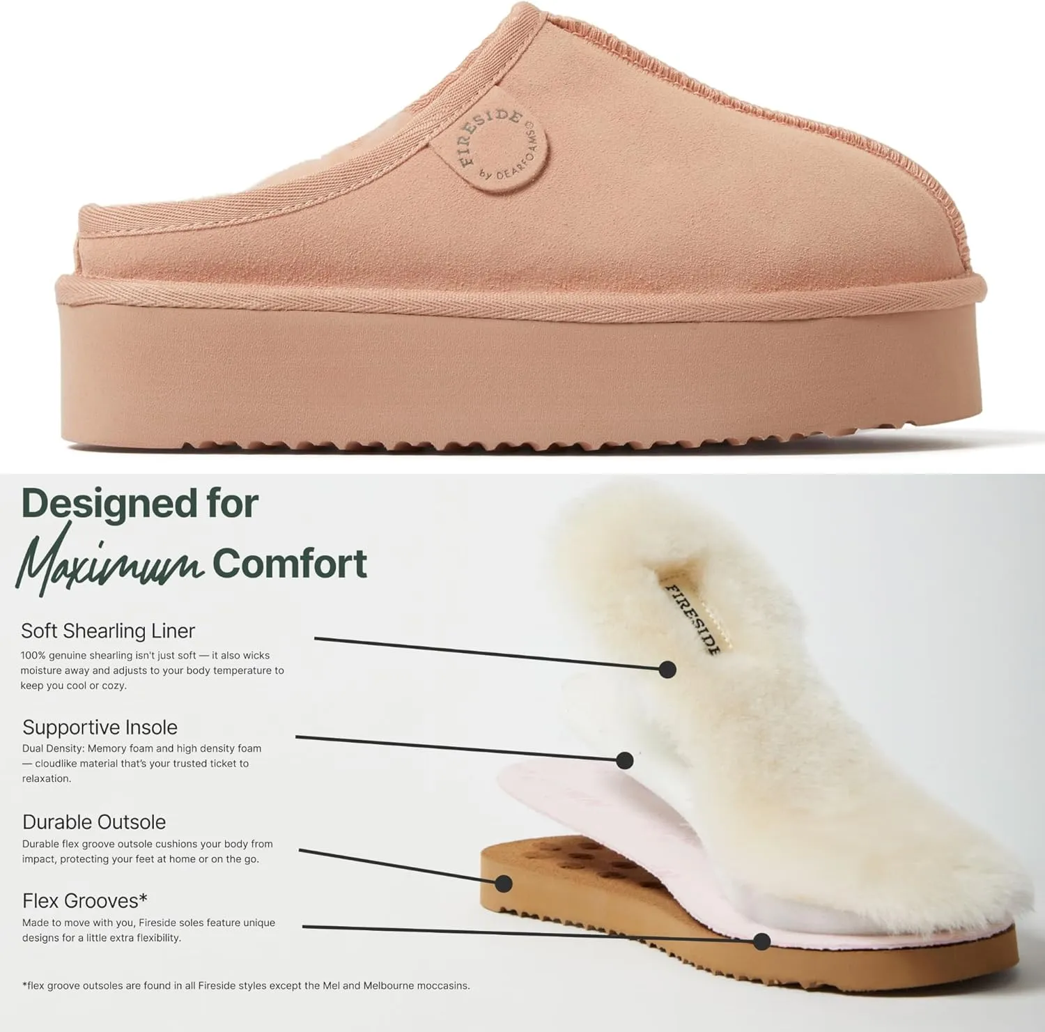 Fireside by Dearfoams Women's Greta Shearling Indoor Outdoor Clog Slipper