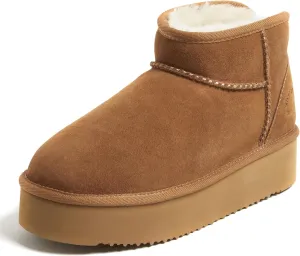 Fireside by Dearfoams Women's Riverland Shearling Fur Lined Mini Ankle Boot with Platform Slipper