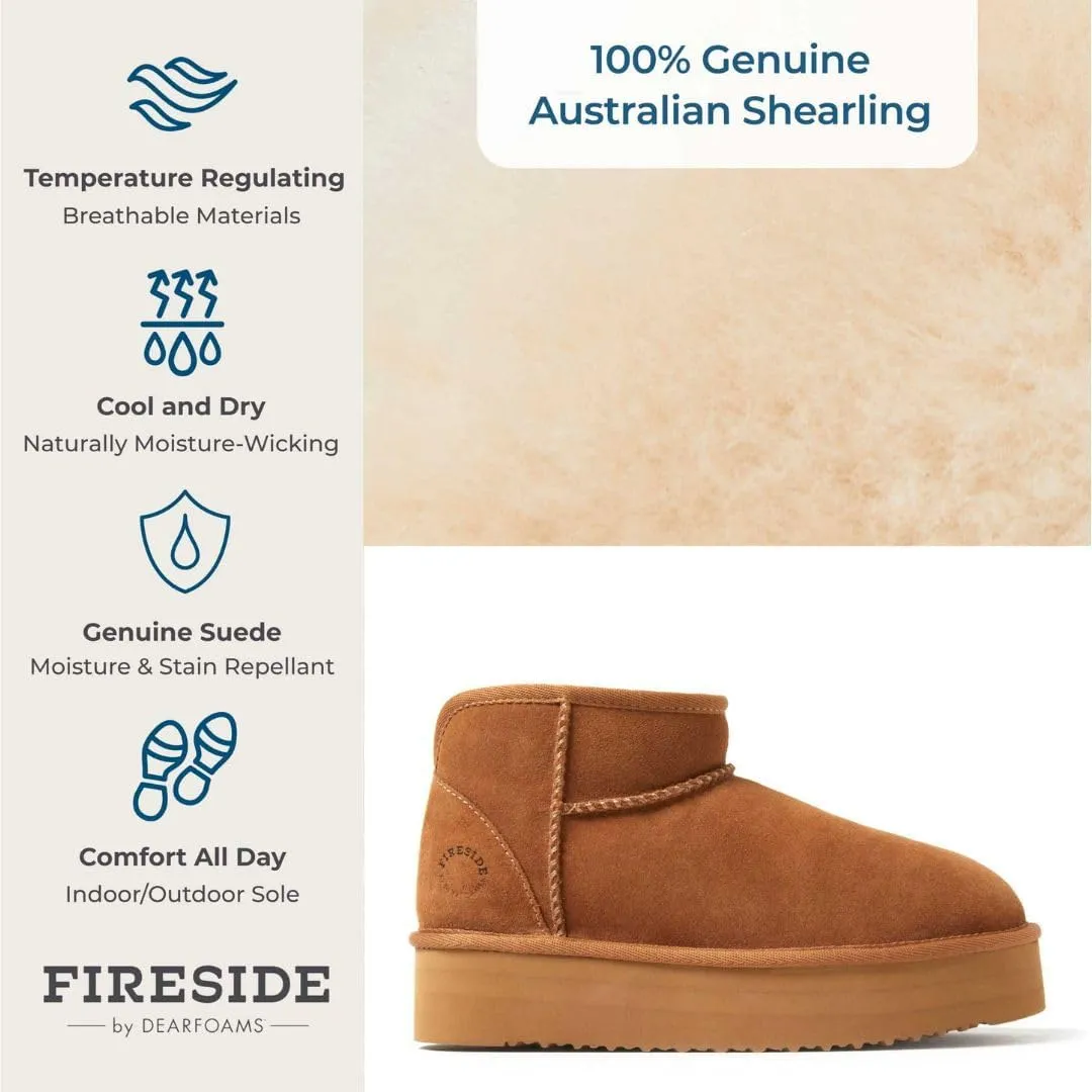 Fireside by Dearfoams Women's Riverland Shearling Fur Lined Mini Ankle Boot with Platform Slipper