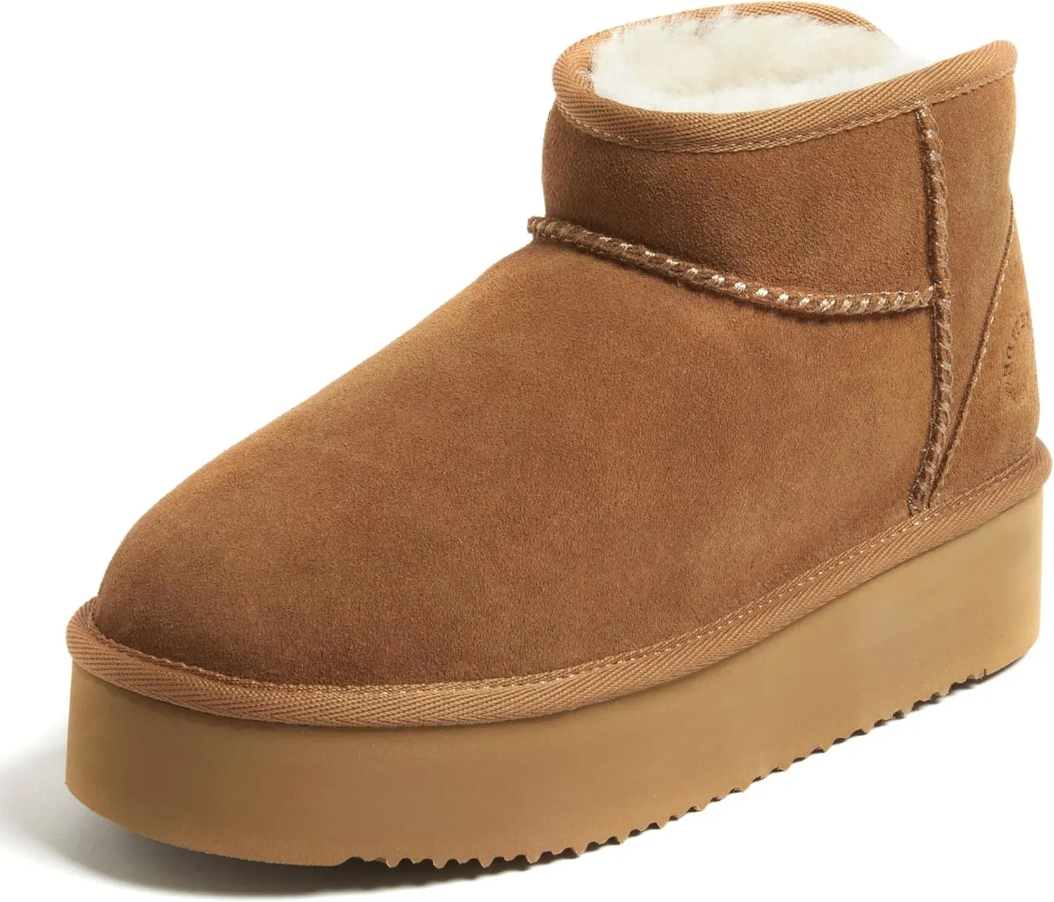 Fireside by Dearfoams Women's Riverland Shearling Fur Lined Mini Ankle Boot with Platform Slipper