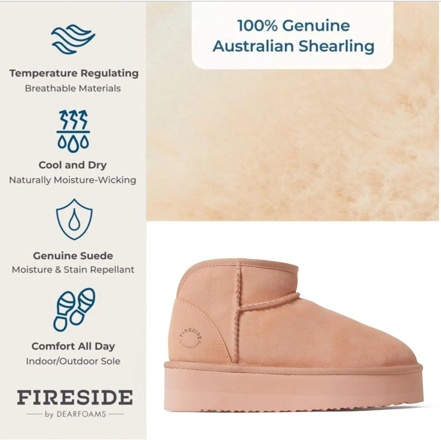Fireside by Dearfoams Women's Riverland Shearling Fur Lined Mini Ankle Boot with Platform Slipper