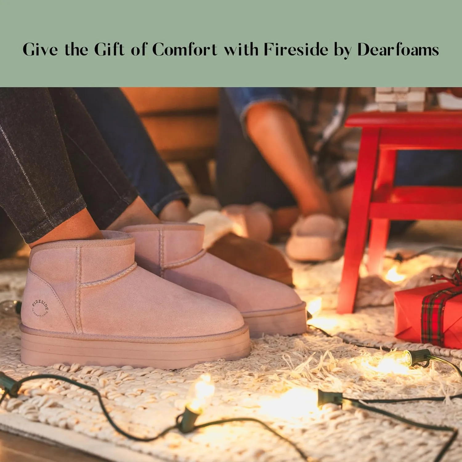Fireside by Dearfoams Women's Riverland Shearling Fur Lined Mini Ankle Boot with Platform Slipper
