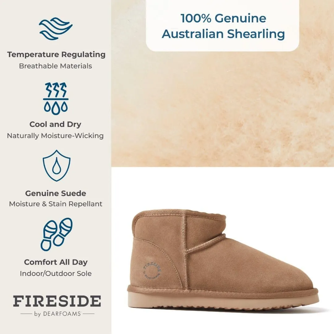 Fireside by Dearfoams Women's Riverland Shearling Fur Lined Mini Ankle Boot with Platform Slipper