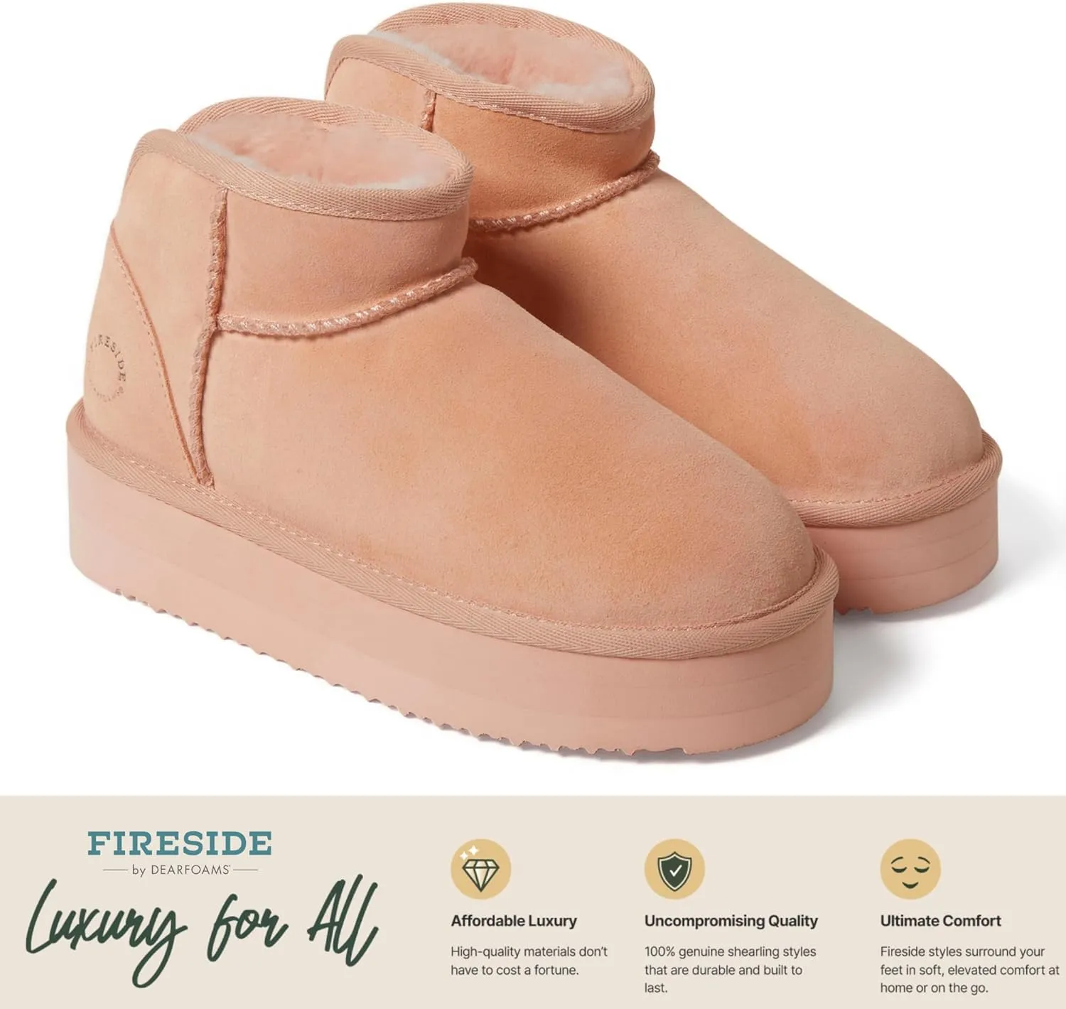 Fireside by Dearfoams Women's Riverland Shearling Fur Lined Mini Ankle Boot with Platform Slipper