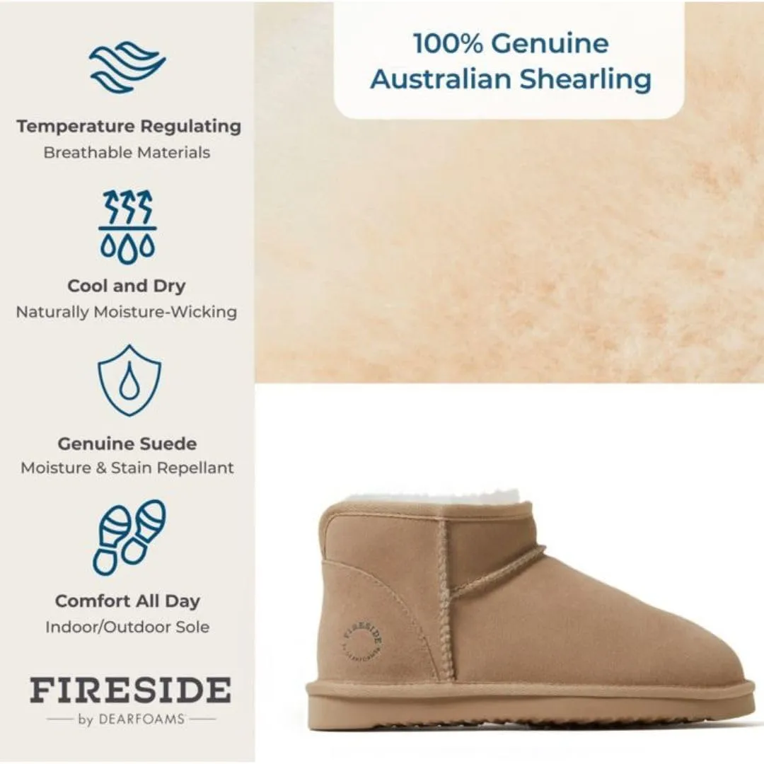 Fireside by Dearfoams Women's Riverland Shearling Fur Lined Mini Ankle Boot with Platform Slipper