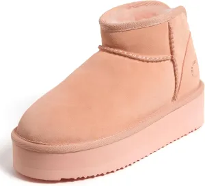 Fireside by Dearfoams Women's Riverland Shearling Fur Lined Mini Ankle Boot with Platform Slipper