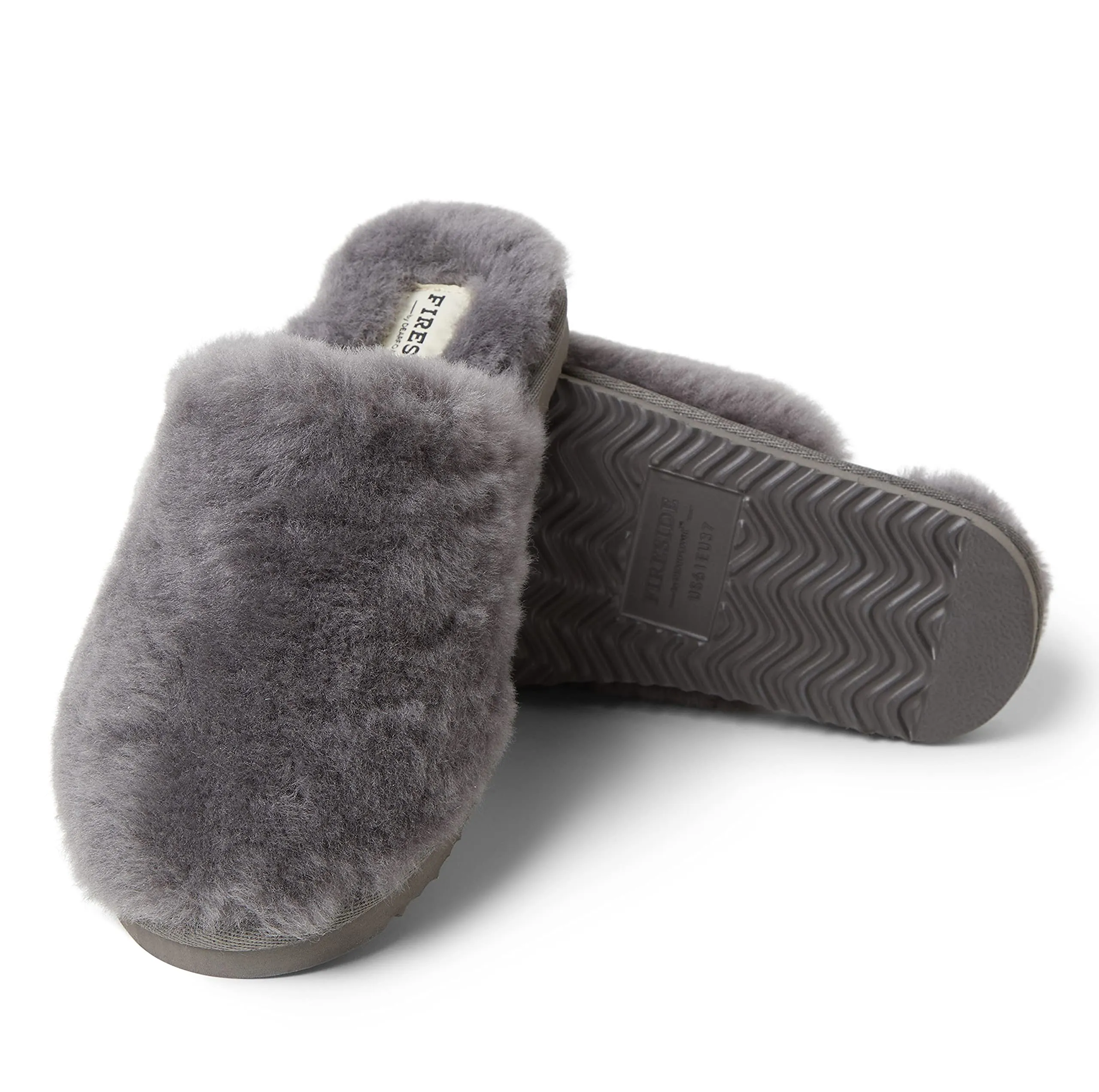 Fireside by Dearfoams Women's Shelly Beach All Over Shearling Easy on/Off Scuff Slipper, Grey, 6
