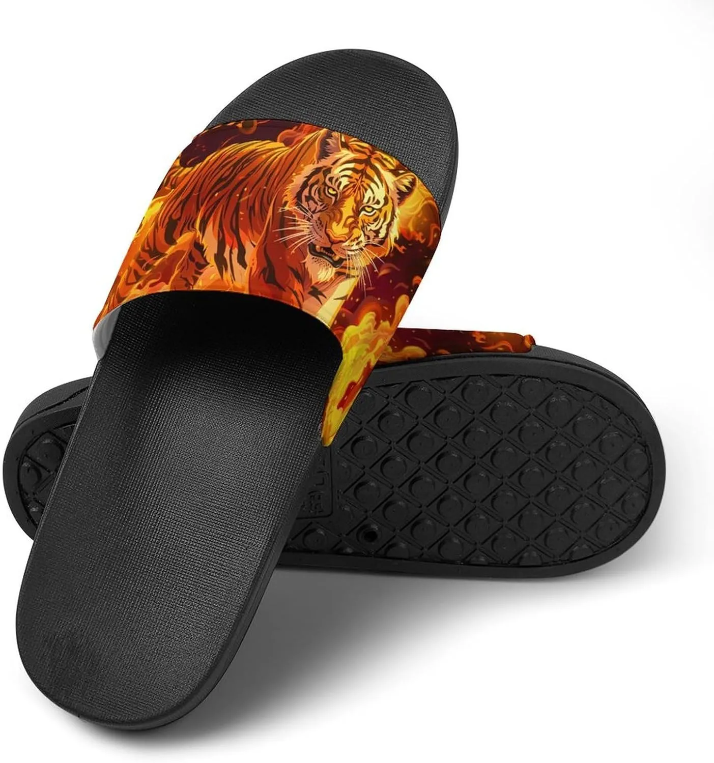 Flame Tiger Funny Slippers Slides Sandals Shower Home House Shoes Non Slip Soft Sole Shoe For Men Women Bathroom