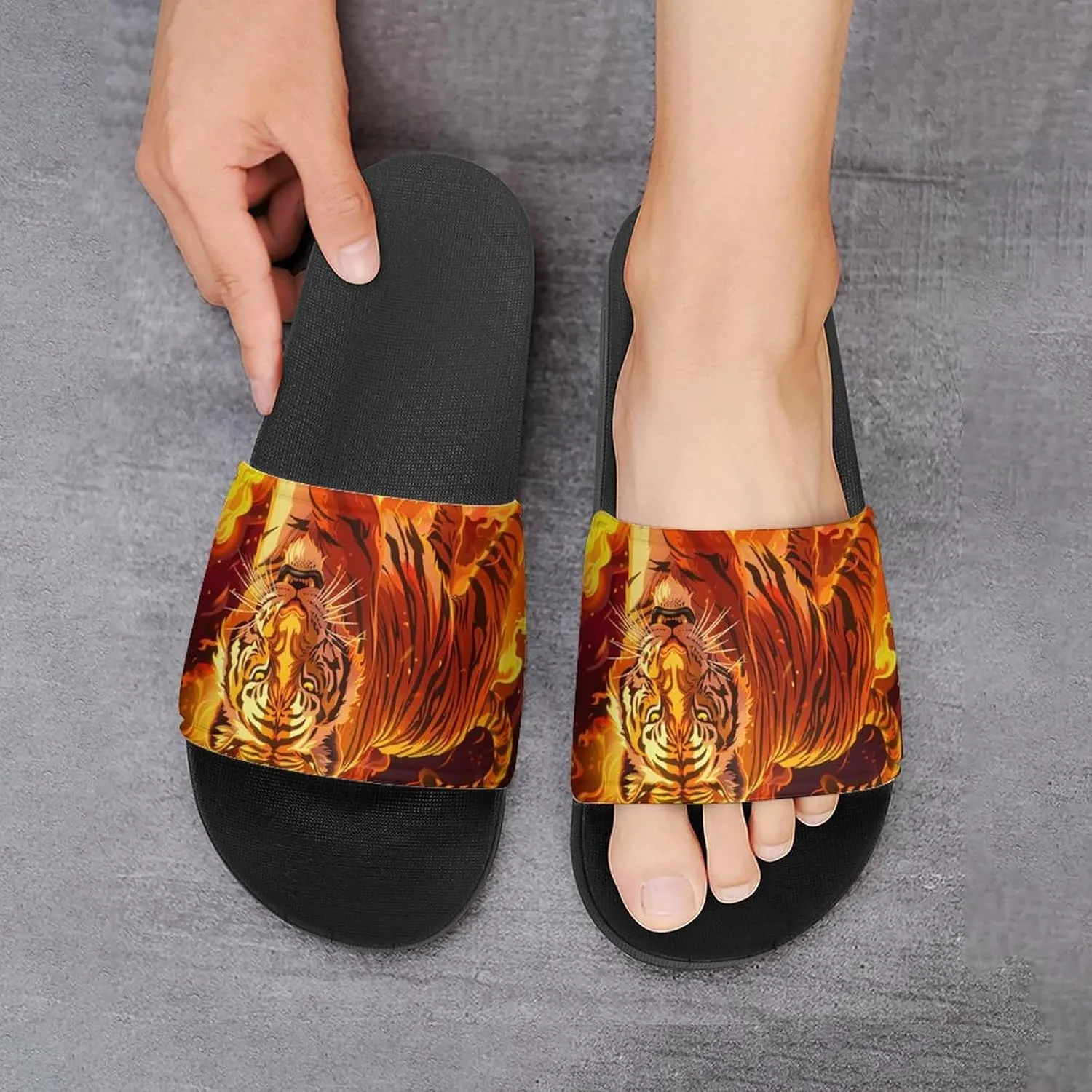 Flame Tiger Funny Slippers Slides Sandals Shower Home House Shoes Non Slip Soft Sole Shoe For Men Women Bathroom