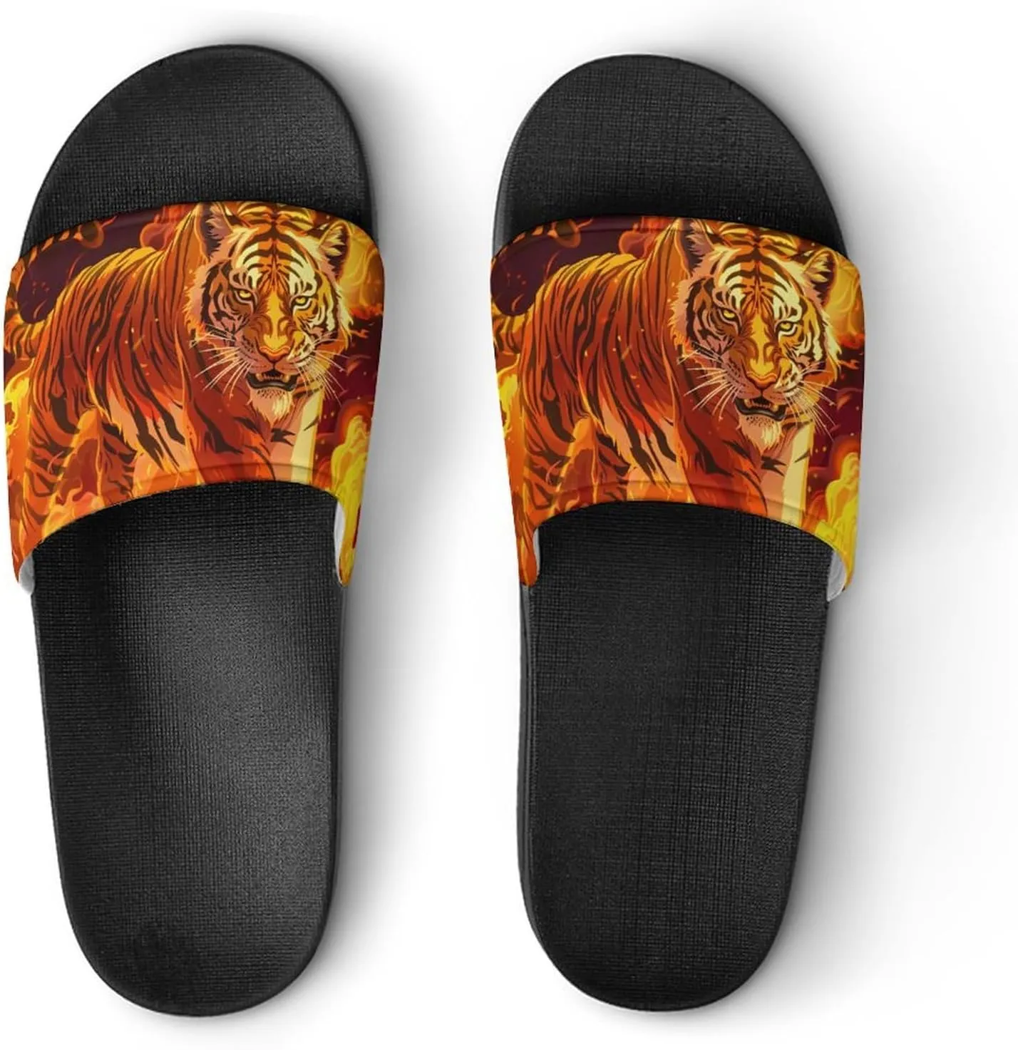 Flame Tiger Funny Slippers Slides Sandals Shower Home House Shoes Non Slip Soft Sole Shoe For Men Women Bathroom