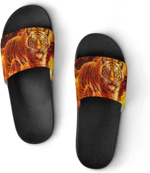 Flame Tiger Funny Slippers Slides Sandals Shower Home House Shoes Non Slip Soft Sole Shoe For Men Women Bathroom