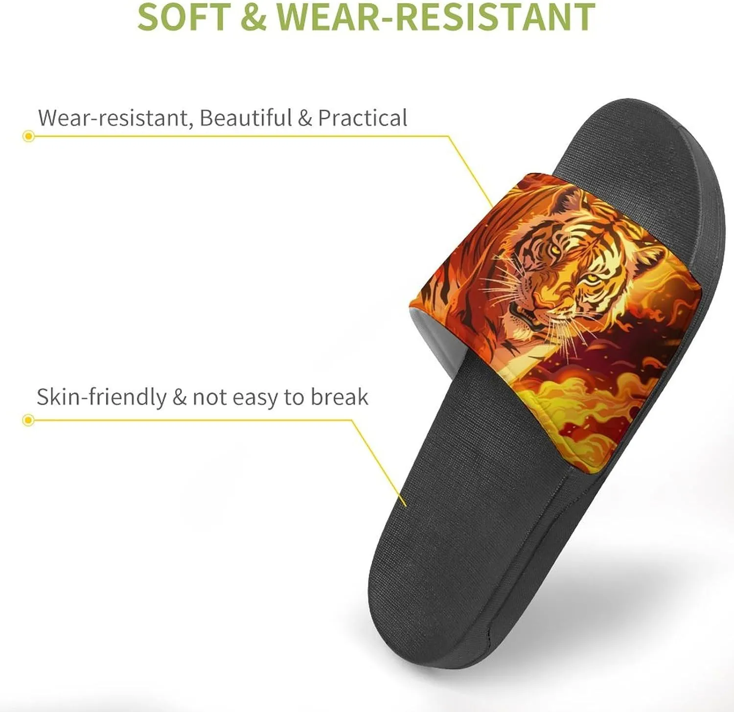 Flame Tiger Funny Slippers Slides Sandals Shower Home House Shoes Non Slip Soft Sole Shoe For Men Women Bathroom