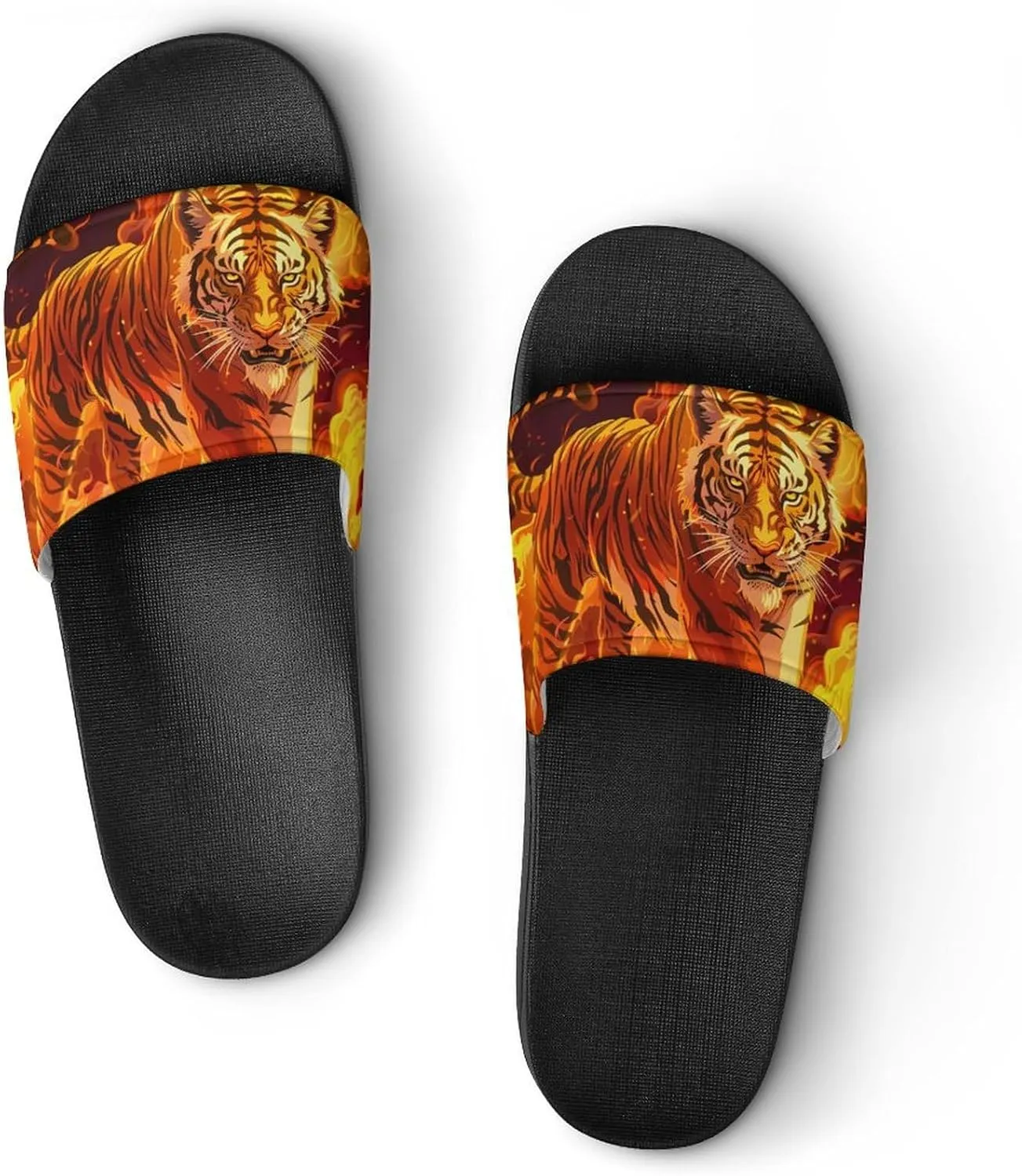 Flame Tiger Funny Slippers Slides Sandals Shower Home House Shoes Non Slip Soft Sole Shoe For Men Women Bathroom
