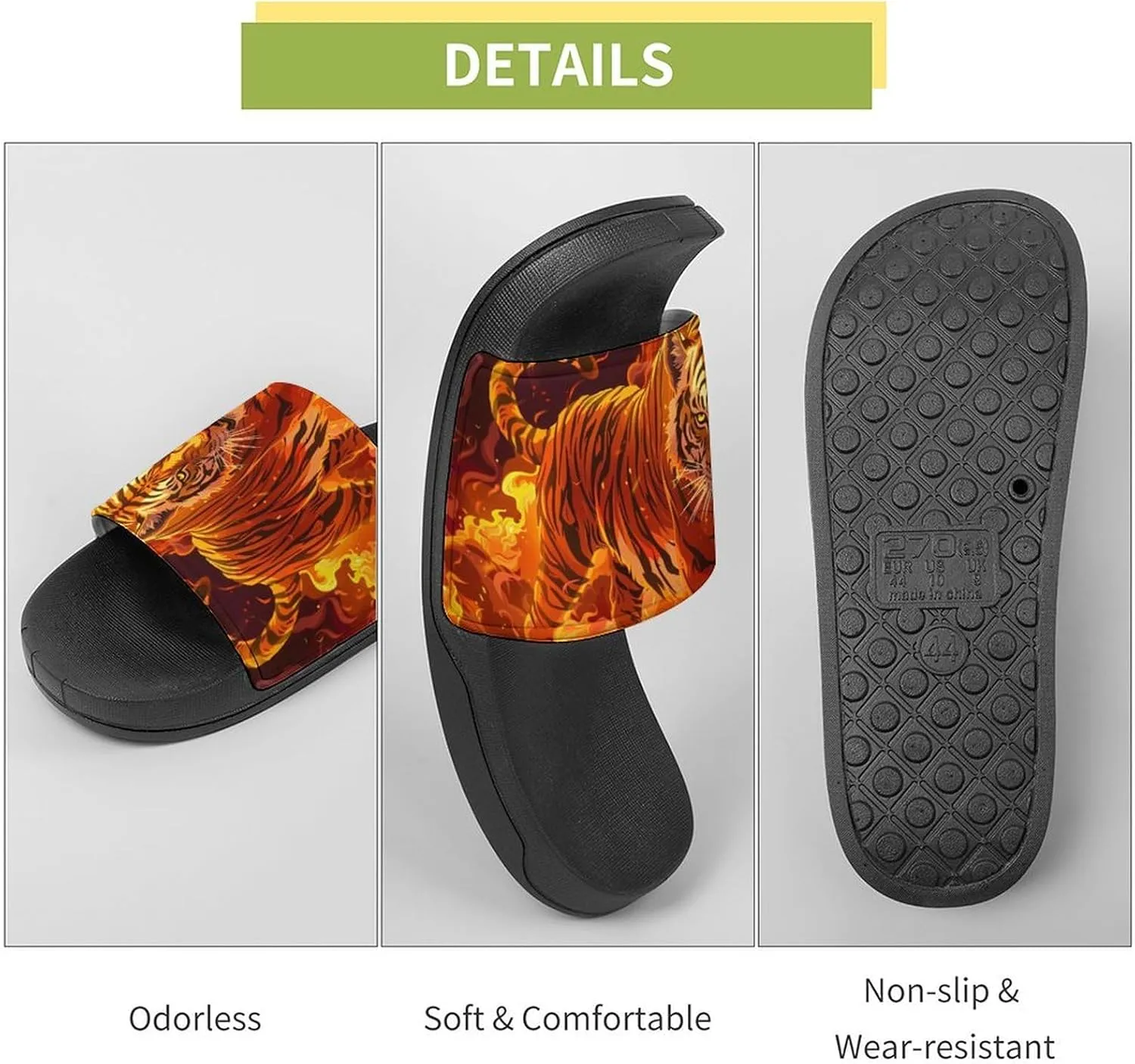 Flame Tiger Funny Slippers Slides Sandals Shower Home House Shoes Non Slip Soft Sole Shoe For Men Women Bathroom