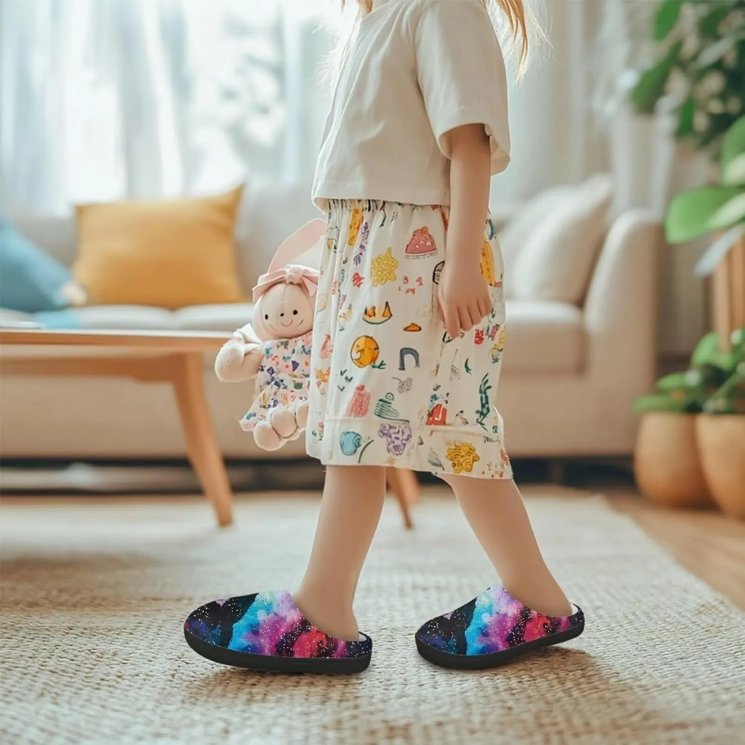 Flannel Slippers for Kids, Closed Toe Fluffy Slippers for Winter, Comfy Soft Home Slippers for Walking
