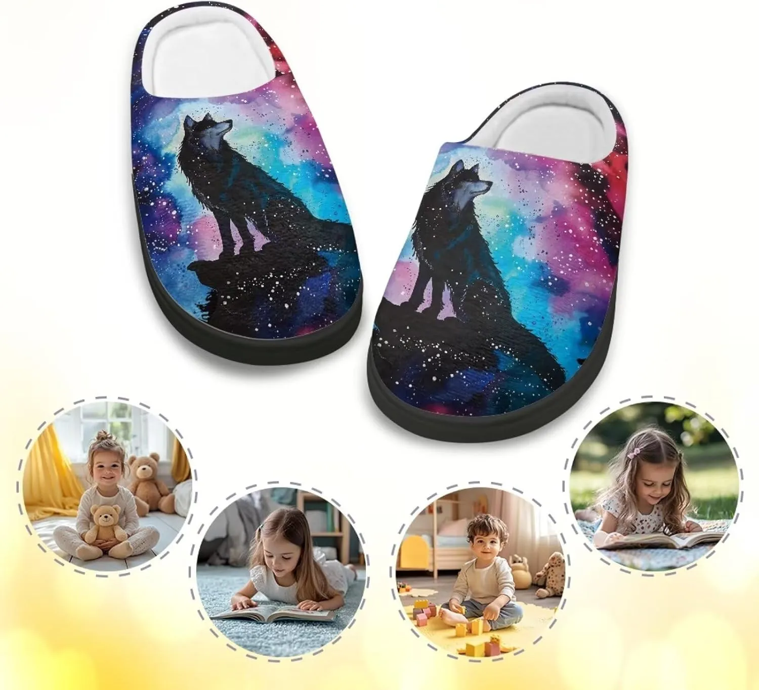 Flannel Slippers for Kids, Closed Toe Fluffy Slippers for Winter, Comfy Soft Home Slippers for Walking