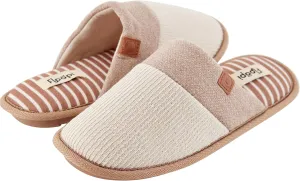 Floopi House Slippers for Women, Soft Ribbed Knit Closed Back Women Slipper, Multiple Layered Comfy Memory Insole Foam with Indoor & Outdoor Anti Skid Sole (L, Taupe-389)
