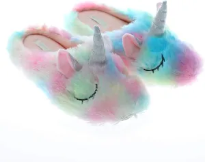 Fluffy Rainbow Unicorn Slippers for Women Anti-Slip Slippers Unicorn Gifts for Girls