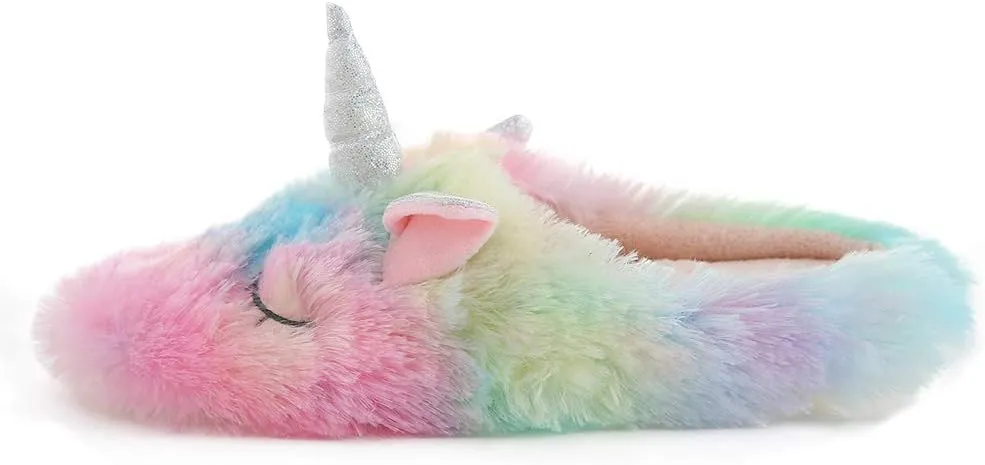Fluffy Rainbow Unicorn Slippers for Women Anti-Slip Slippers Unicorn Gifts for Girls