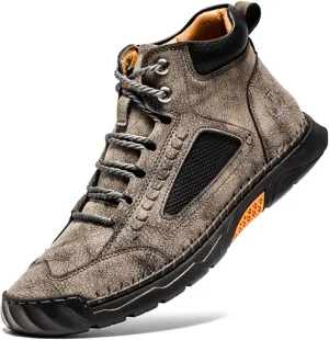 FLYLAND Men's Casual Leather Fashion Sneakers Ankle Chukka Boots Handmade Lightweight Loafers Mid-top Dress Boots Walking Driving Shoes