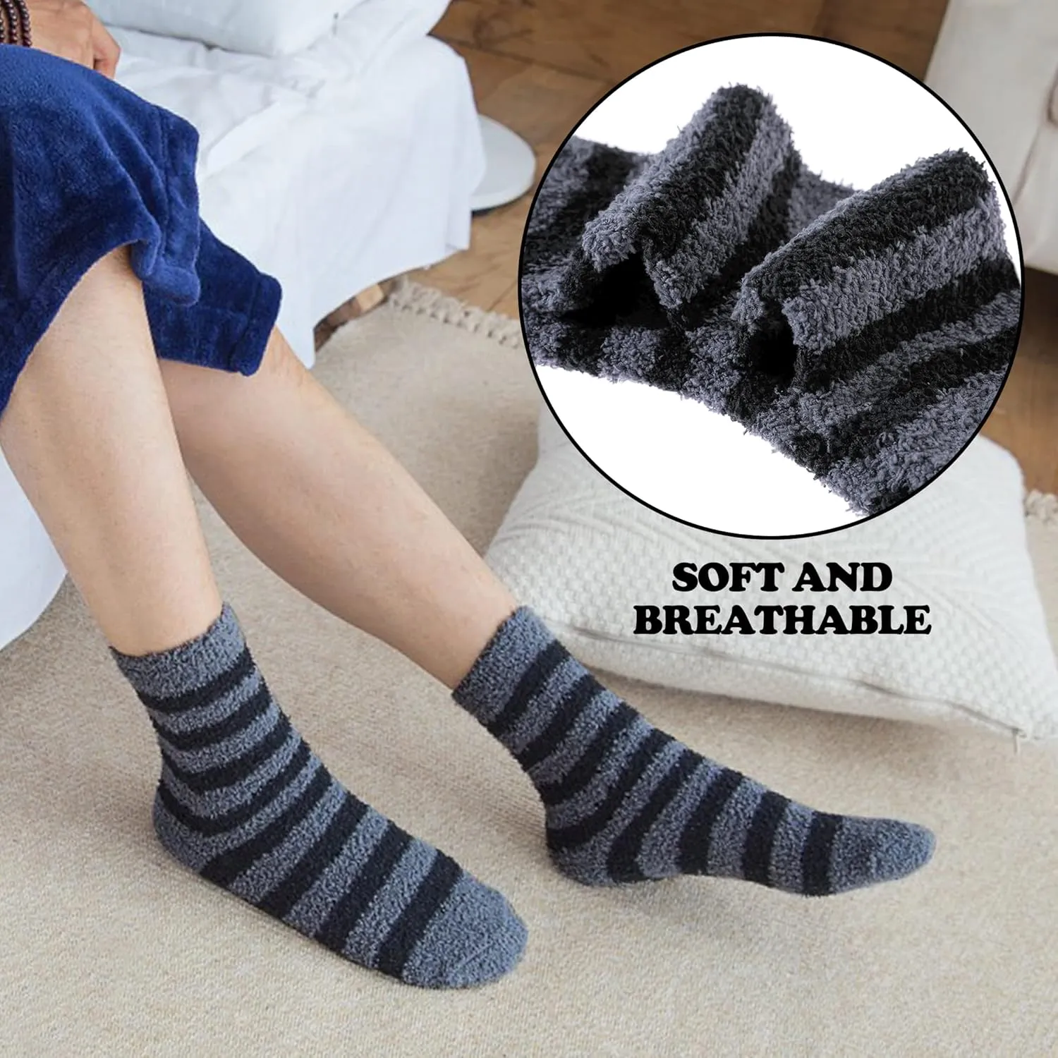 FNOVCO Mens Fuzzy Socks - Soft Cozy Slipper Fluffy Winter Warm Microfiber Plush Sleeping Socks - 5 to 6 Pairs