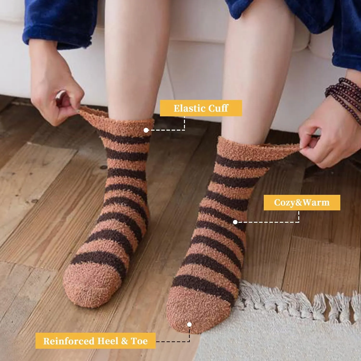 FNOVCO Mens Fuzzy Socks - Soft Cozy Slipper Fluffy Winter Warm Microfiber Plush Sleeping Socks - 5 to 6 Pairs
